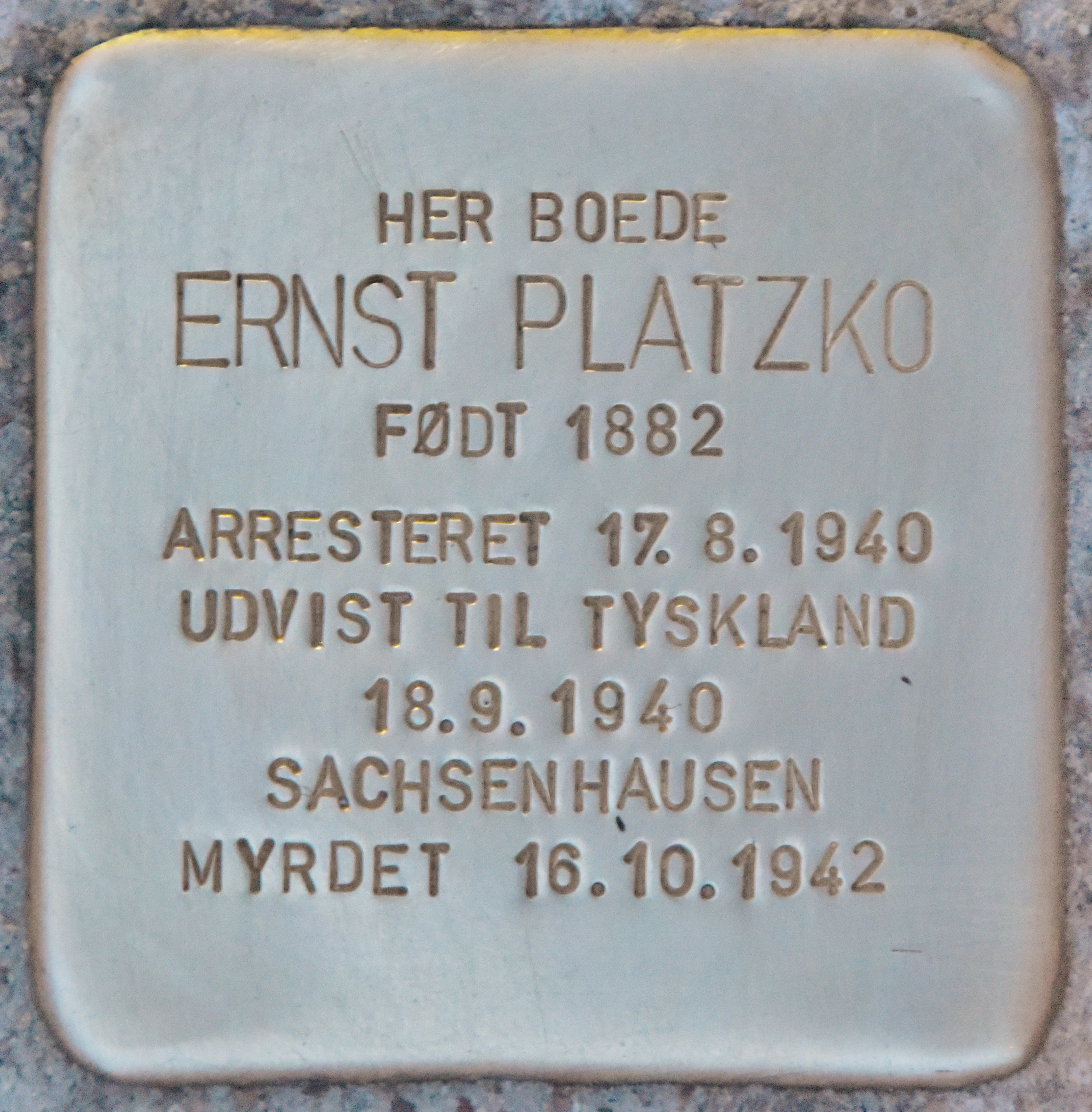 Stolperstein dedicated to Ernst Platzko